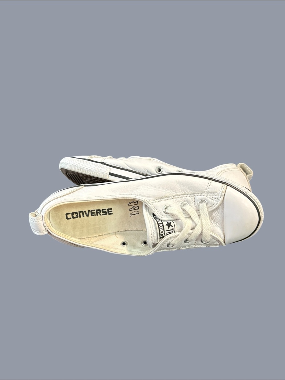 Converse White Leather Low Top All Star Sneakers, SZ 7 - Picture 4 of 7